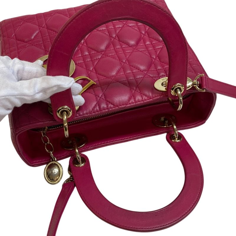 Christian Dior 2way Shoulder Lady Dior Handbag Pink Women