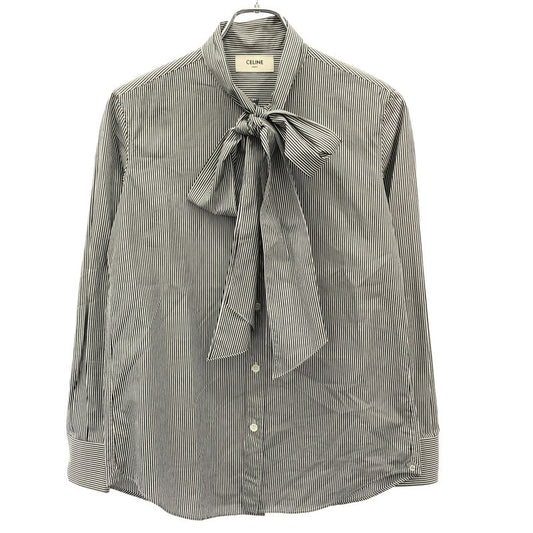 Celine Striped Bow Tie Shirt 2c193022f Black and White 36