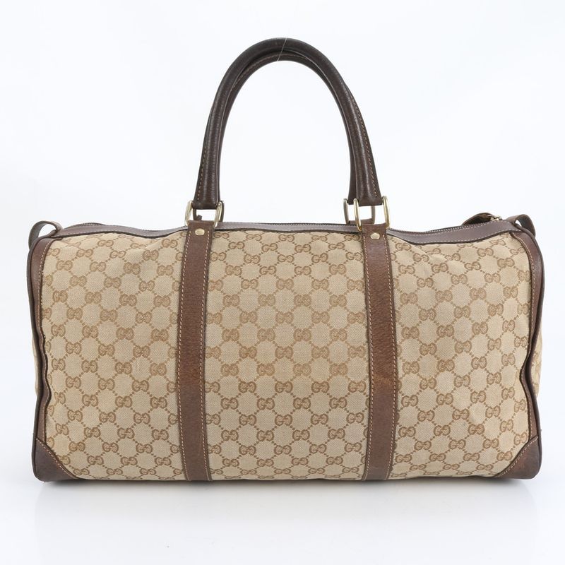 Vintage Old Gucci GG Canvas Leather Boston Bag Business Travel Tote Business