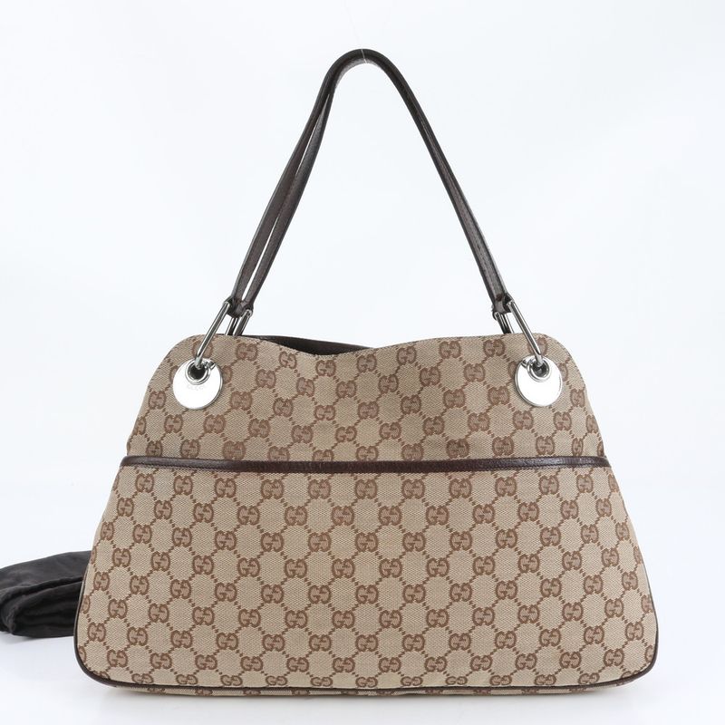 Gucci GG Canvas Eclipse Leather Tote Bag Shoulder 121023 Brown Women's CEE