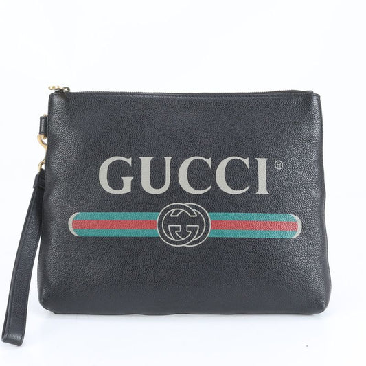 Gucci Logo Leather Second Bag Clutch Pouch 572770 Black Commuter Business A4