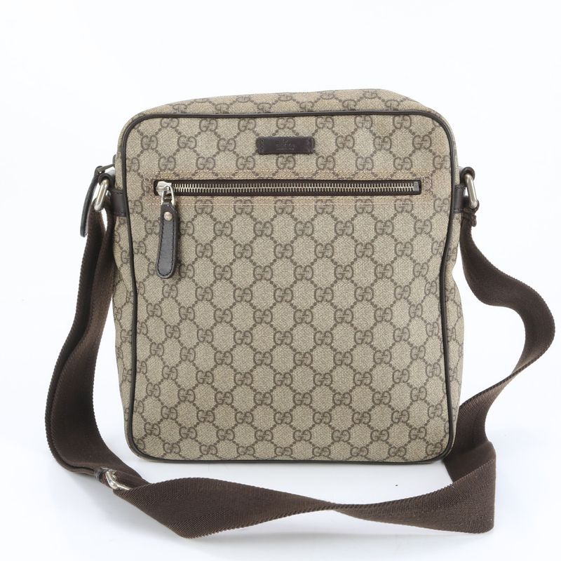 Gucci GG Supreme Leather Shoulder Bag Crossbody Messenger 201448 Brown Fashionab
