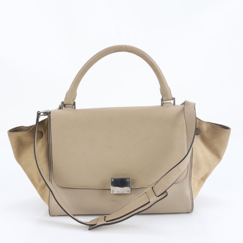 Celine Trapeze Small Leather 2WAY Shoulder Bag Shoulder Tote Hand Silver