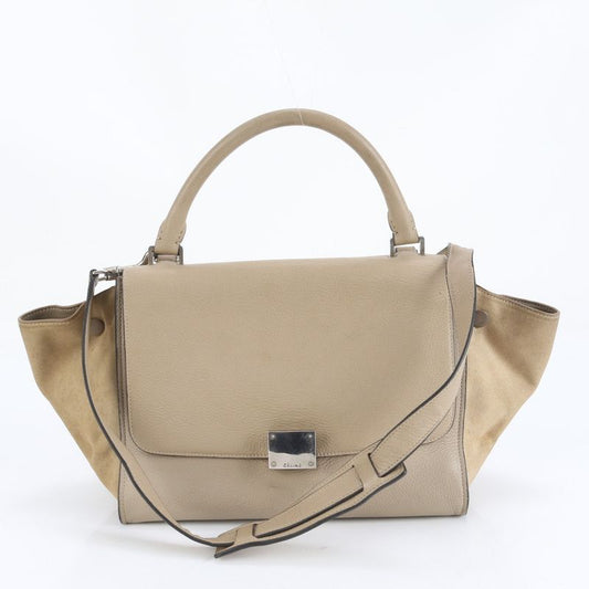 Celine Trapeze Small Leather 2WAY Shoulder Bag Shoulder Tote Hand Silver