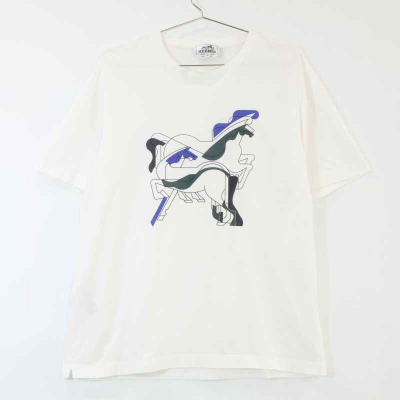 Hermes 82-5710 Cotton Horse Print T-Shirt Cut and Sewn M