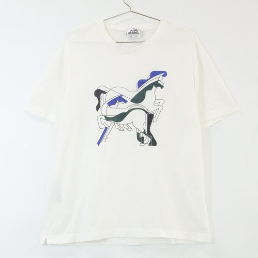 Hermes 82-5710 Cotton Horse Print T-Shirt Cut and Sewn M