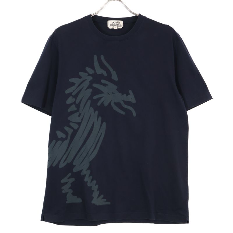 Hermes 92-5771 Cotton Dragon Print T-Shirt Cut and Sewn M