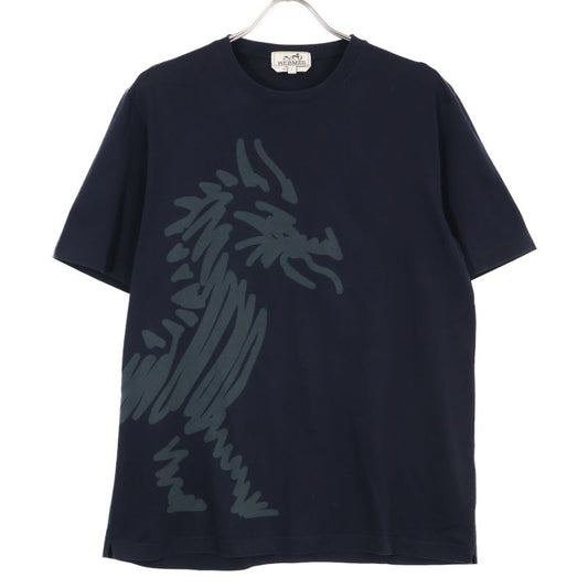 Hermes 92-5771 Cotton Dragon Print T-Shirt Cut and Sewn M