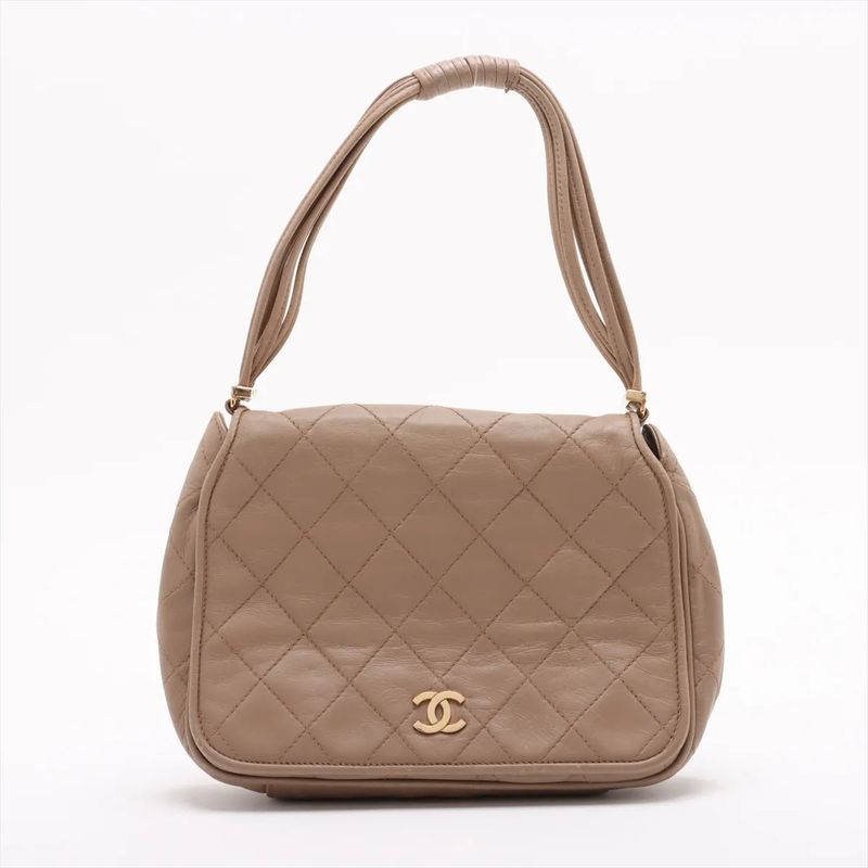 Chanel With Serial Seal Matelasse Lambskin Leather Tote Bag Shoulder Beige
