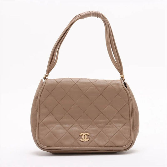 Chanel With Serial Seal Matelasse Lambskin Leather Tote Bag Shoulder Beige