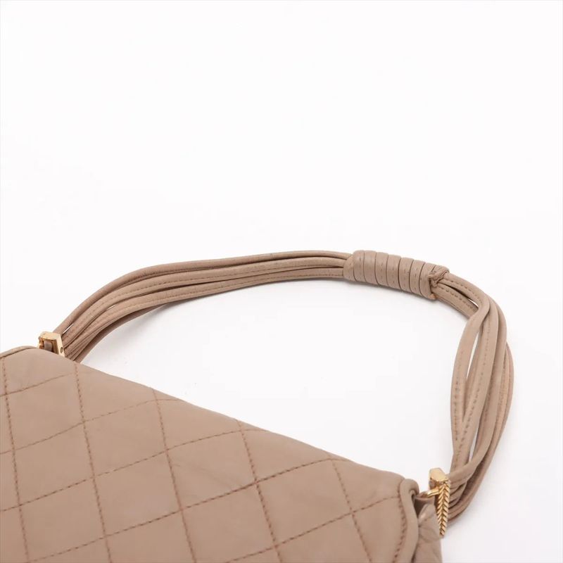 Chanel With Serial Seal Matelasse Lambskin Leather Tote Bag Shoulder Beige