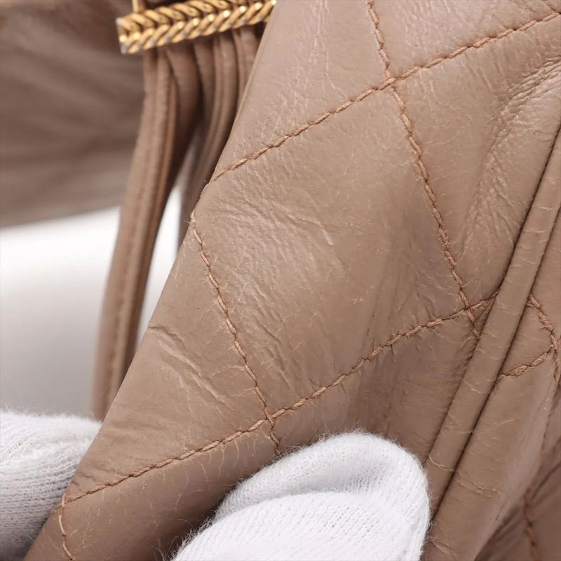 Chanel With Serial Seal Matelasse Lambskin Leather Tote Bag Shoulder Beige