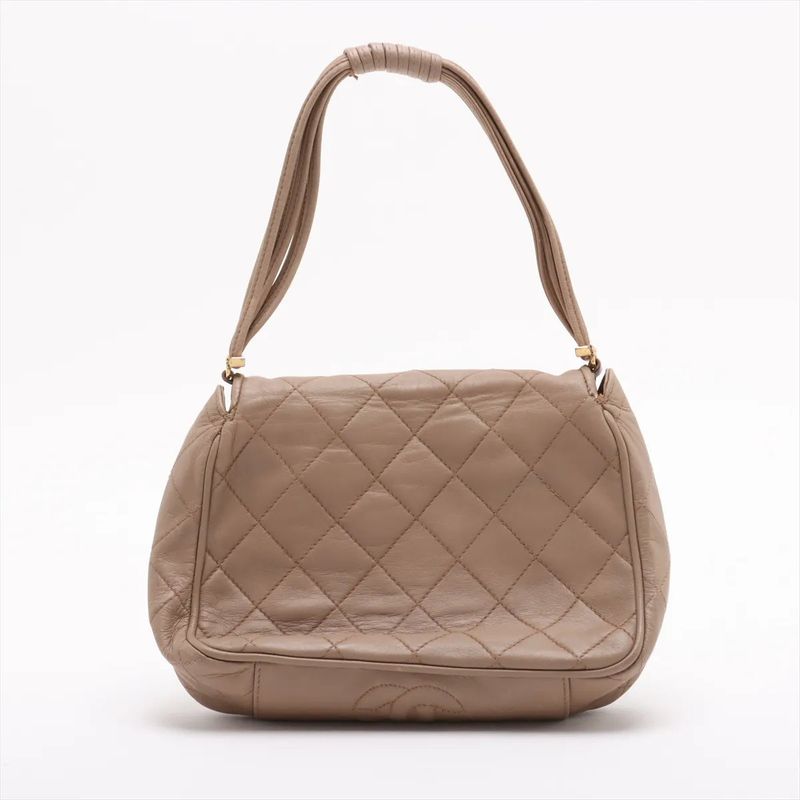 Chanel With Serial Seal Matelasse Lambskin Leather Tote Bag Shoulder Beige