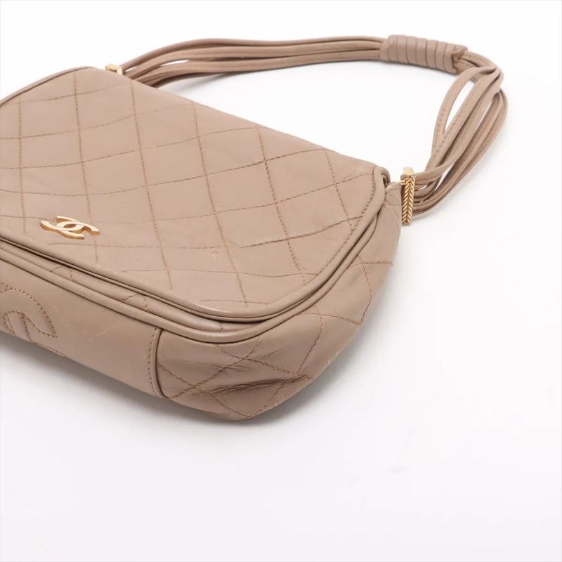 Chanel With Serial Seal Matelasse Lambskin Leather Tote Bag Shoulder Beige