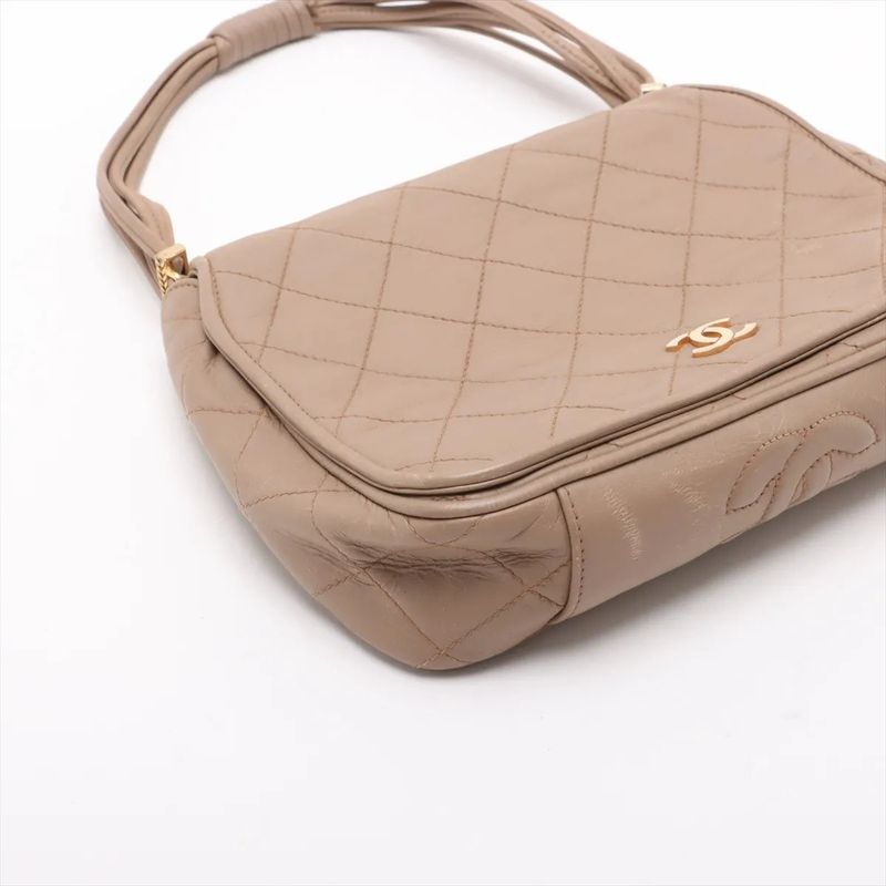 Chanel With Serial Seal Matelasse Lambskin Leather Tote Bag Shoulder Beige