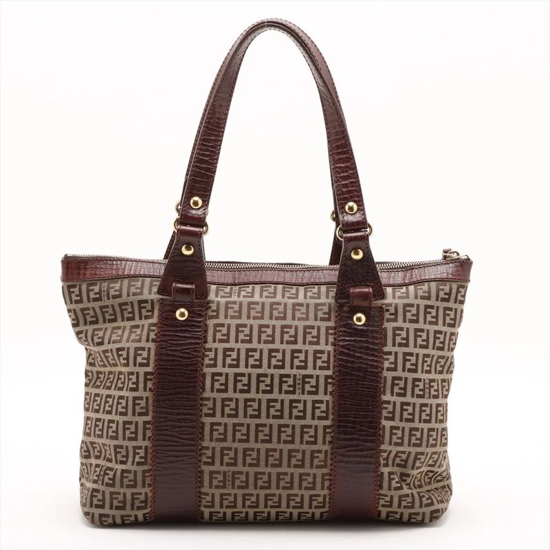 Fendi Zucchino Leather Tote Bag Shoulder Brown Women's EEE Db54-8