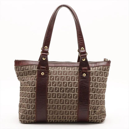 Fendi Zucchino Leather Tote Bag Shoulder Brown Women's EEE Db54-8