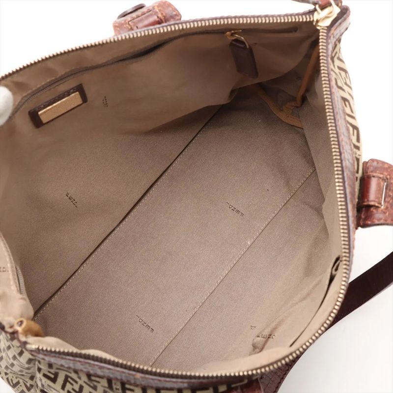 Fendi Zucchino Leather Tote Bag Shoulder Brown Women's EEE Db54-8