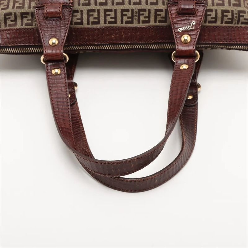 Fendi Zucchino Leather Tote Bag Shoulder Brown Women's EEE Db54-8