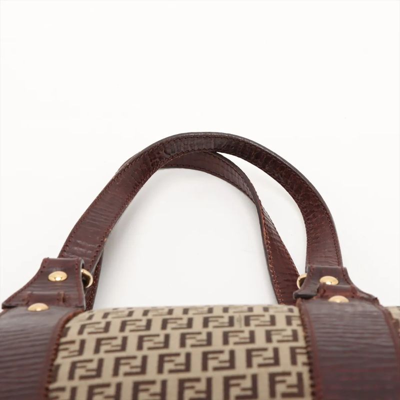 Fendi Zucchino Leather Tote Bag Shoulder Brown Women's EEE Db54-8