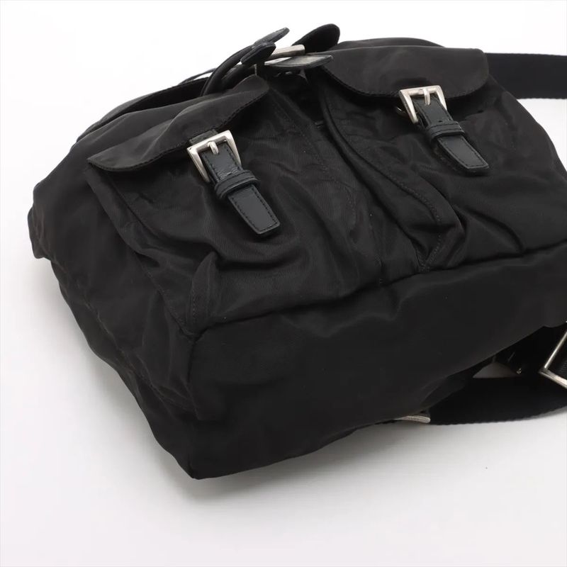 Prada Tessuto Nylon Triangle Logo Leather Backpack Sac Backpack Women EEE Db54-9