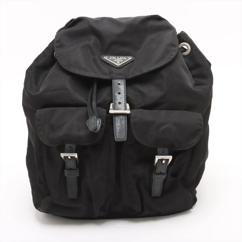 Prada Tessuto Nylon Triangle Logo Leather Backpack Sac Backpack Women EEE Db54-9