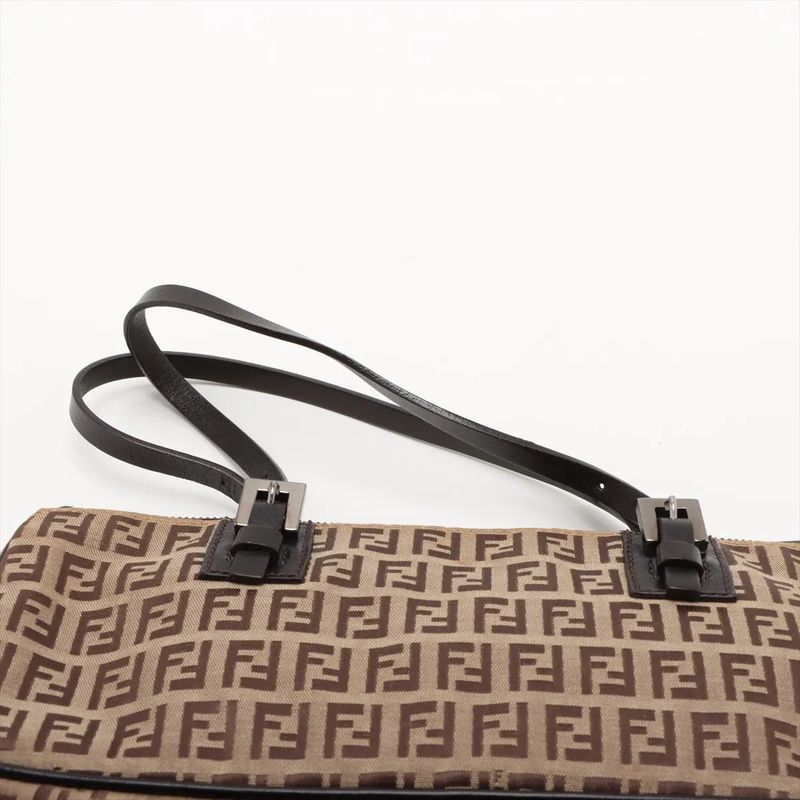 Fendi Zucchino Leather Handbag Mini Boston 8bl015 Tote Brown Women EEE Db54-10