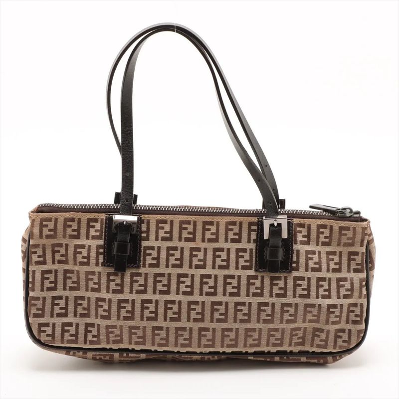 Fendi Zucchino Leather Handbag Mini Boston 8bl015 Tote Brown Women EEE Db54-10