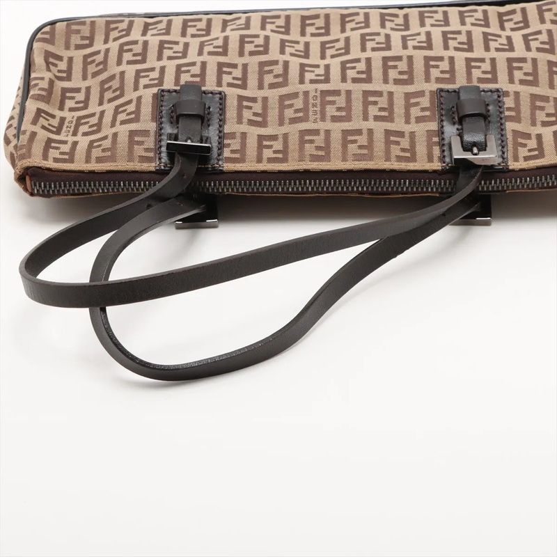 Fendi Zucchino Leather Handbag Mini Boston 8bl015 Tote Brown Women EEE Db54-10
