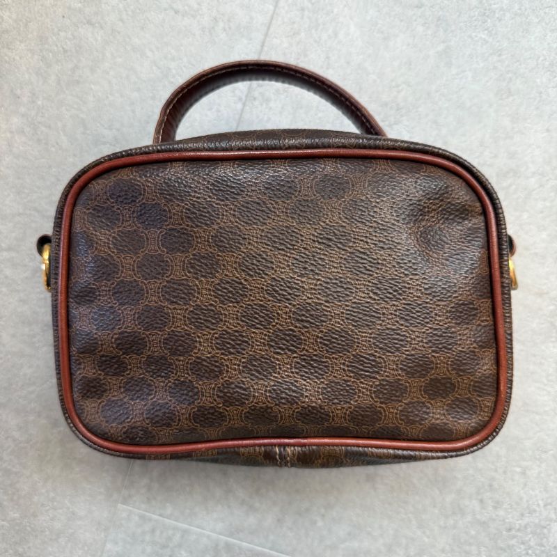 Celine Macadam Pattern Vintage Mini Handbag Pouch Triomphe Calf Leather Brown