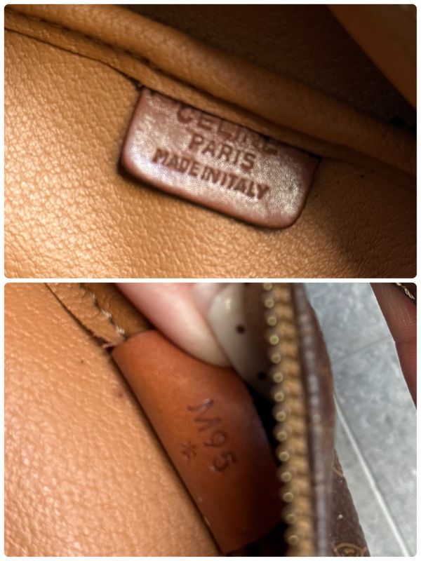 Celine Macadam Pattern Vintage Mini Handbag Pouch Triomphe Calf Leather Brown