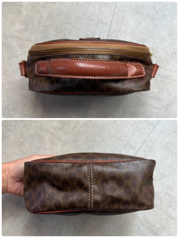 Celine Macadam Pattern Vintage Mini Handbag Pouch Triomphe Calf Leather Brown