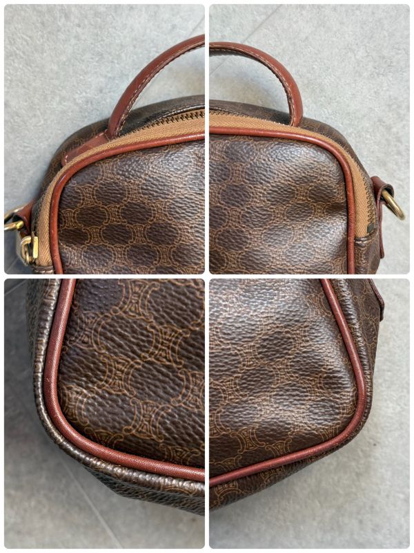 Celine Macadam Pattern Vintage Mini Handbag Pouch Triomphe Calf Leather Brown