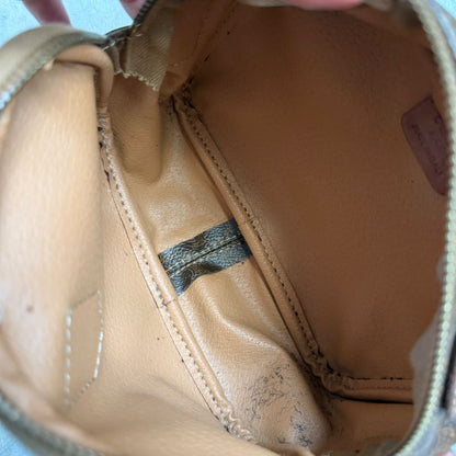 Celine Macadam Pattern Vintage Mini Handbag Pouch Triomphe Calf Leather Brown