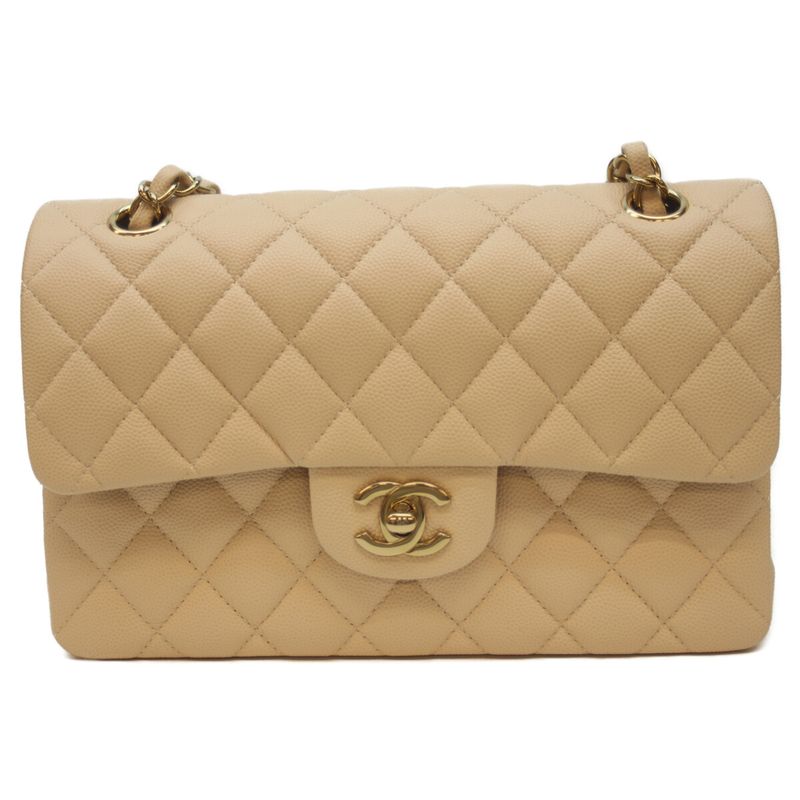 Chanel A01113 Beige Caviar Ghardware W Flap Matelasse 23