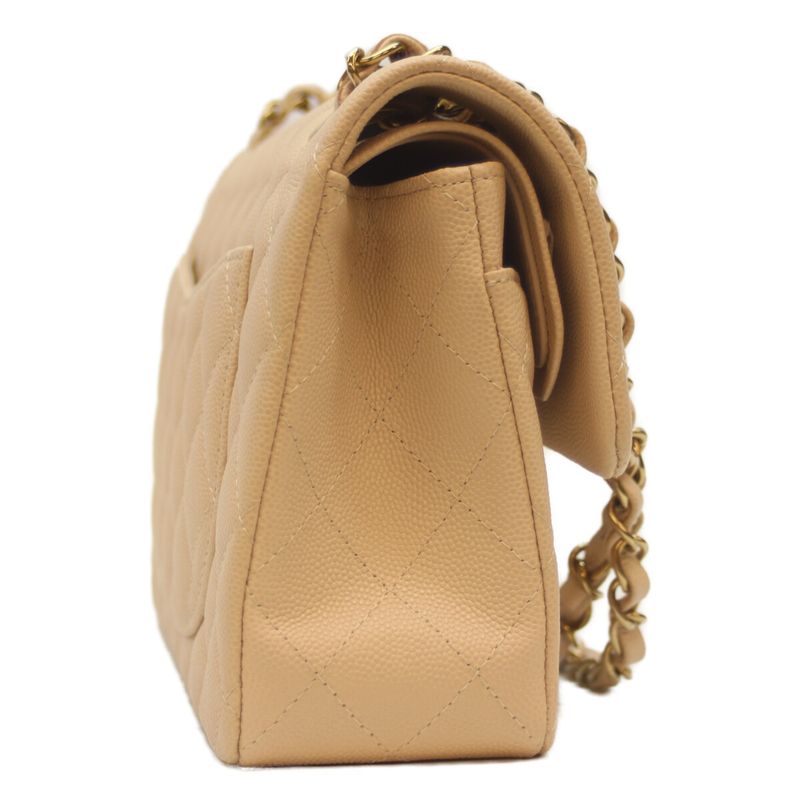Chanel A01113 Beige Caviar Ghardware W Flap Matelasse 23