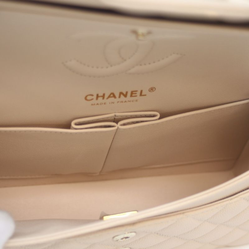 Chanel A01113 Beige Caviar Ghardware W Flap Matelasse 23