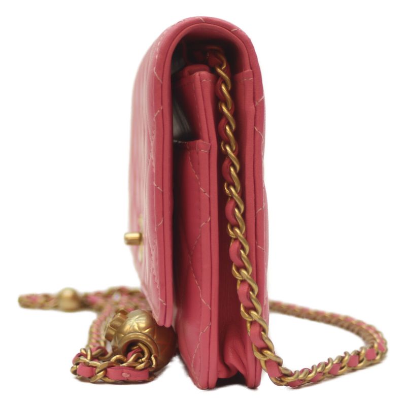Chanel No 29 Ap1450 Pink Lamb Ghardware Coco Ball Chain Wallet