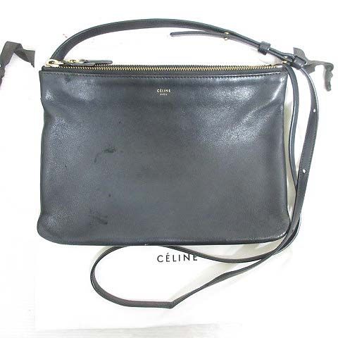 Celine Trio Large Shoulder Bag Leather Crossbody Black Storage with Bag Aa