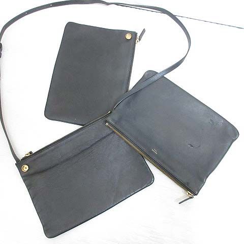 Celine Trio Large Shoulder Bag Leather Crossbody Black Storage with Bag Aa