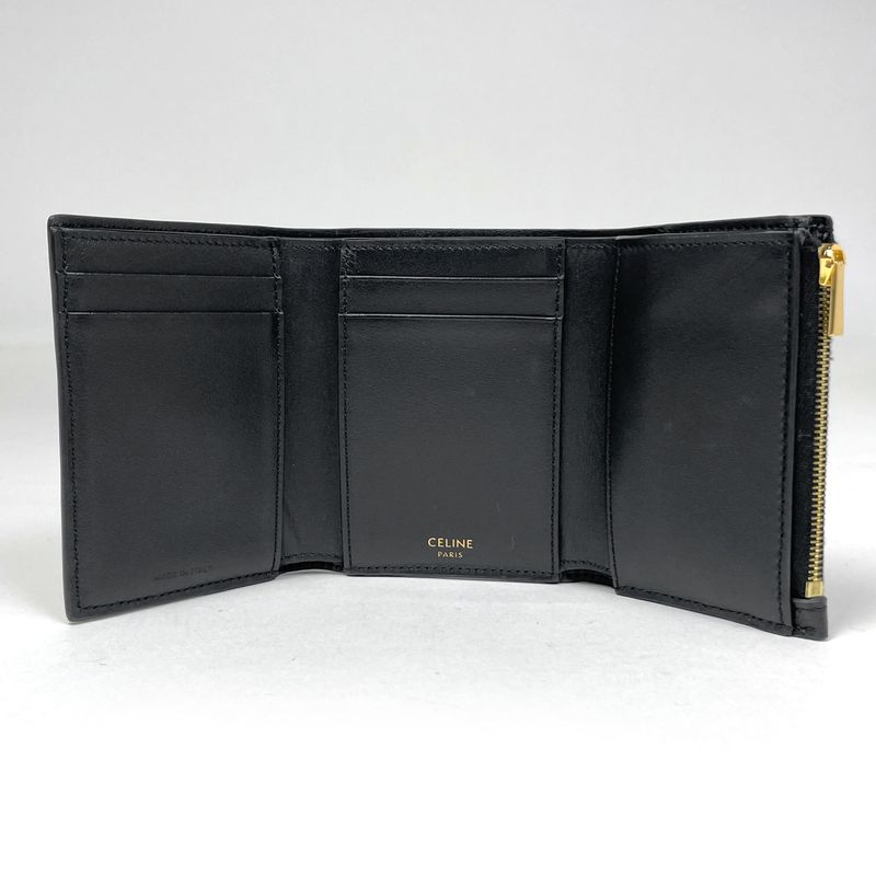Celine Fine Strap Wallet Nino Triomphe Compact Trifold Wallet Leather Black