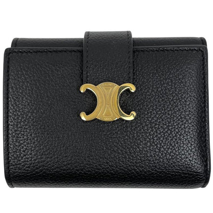 Celine Fine Strap Wallet Nino Triomphe Compact Trifold Wallet Leather Black