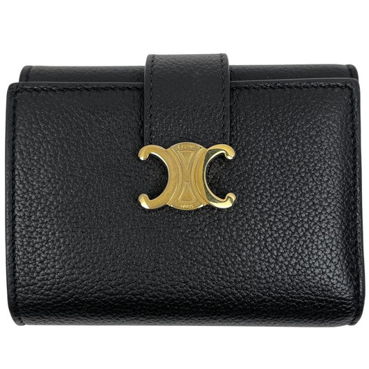 Celine Fine Strap Wallet Nino Triomphe Compact Trifold Wallet Leather Black
