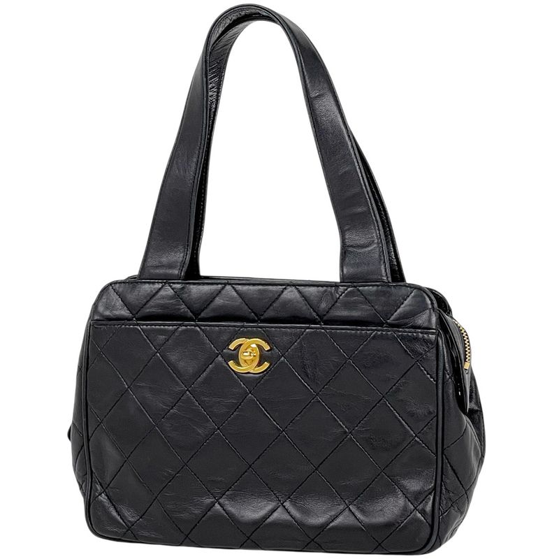 Chanel Coco Mark Handbag Matelasse Handbag Leather Black Women