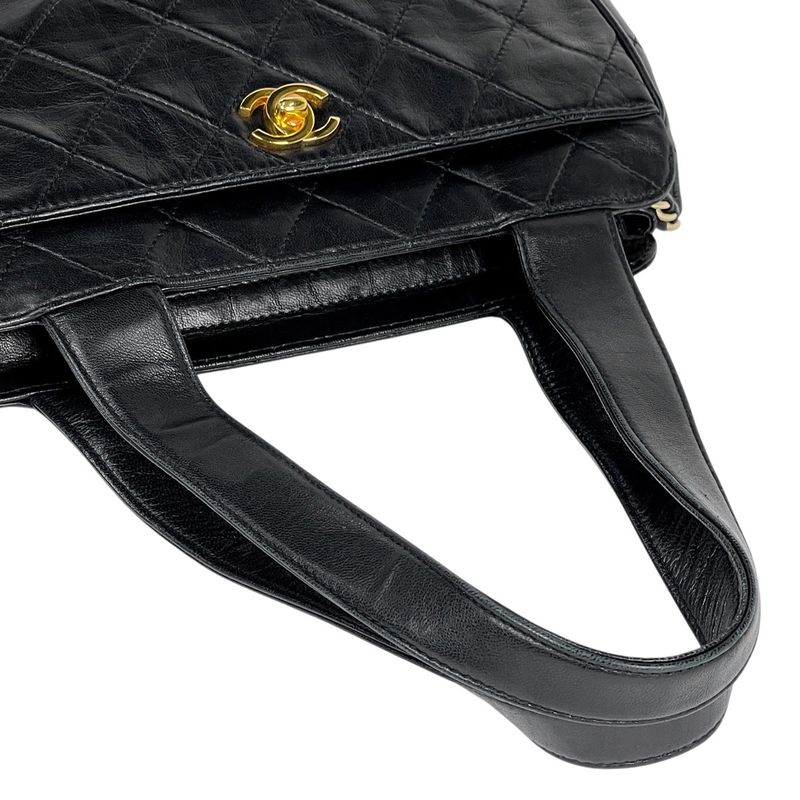 Chanel Coco Mark Handbag Matelasse Handbag Leather Black Women