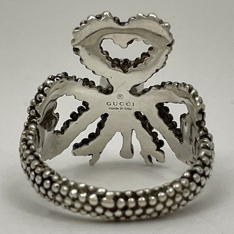 Gucci Interlocking G Ring Heart Clover Ring #11.5 Silver 925 Faux Pearl Silver