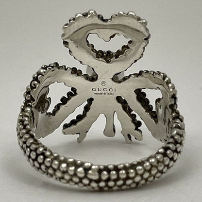 Gucci Interlocking G Ring Heart Clover Ring #11.5 Silver 925 Faux Pearl Silver