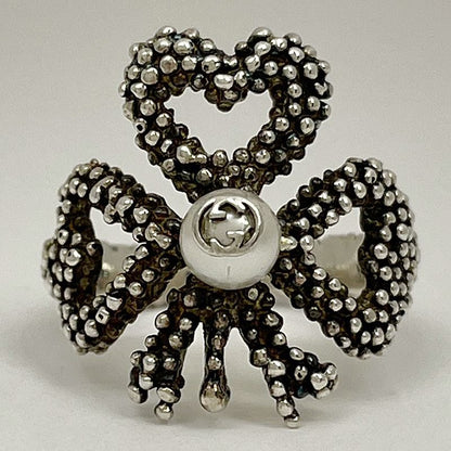 Gucci Interlocking G Ring Heart Clover Ring #11.5 Silver 925 Faux Pearl Silver