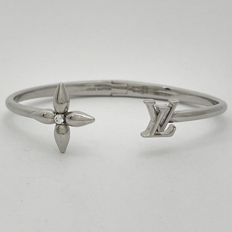 Louis Vuitton Vuitton Signature Bangle Monogram Flower Bracelet Metal Silver