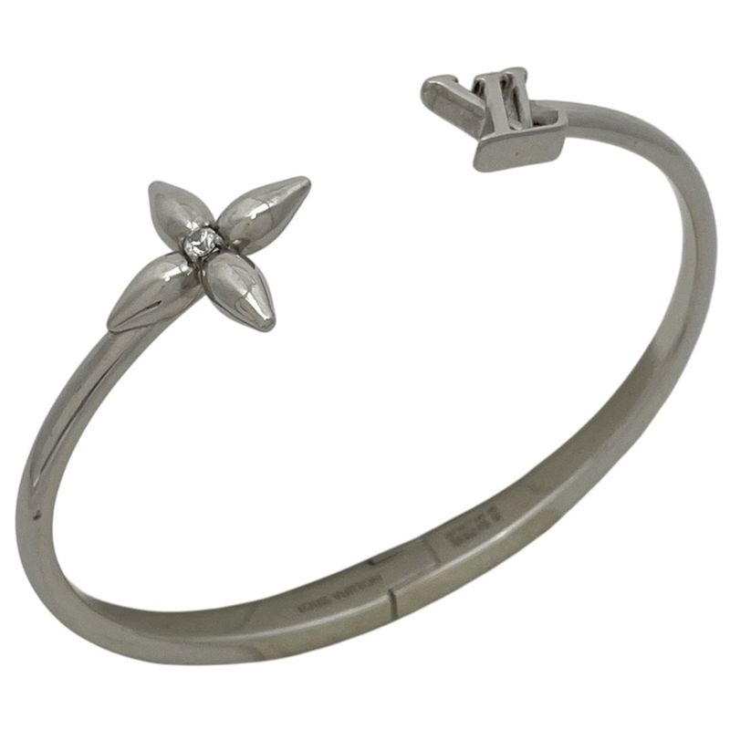 Louis Vuitton Vuitton Signature Bangle Monogram Flower Bracelet Metal Silver